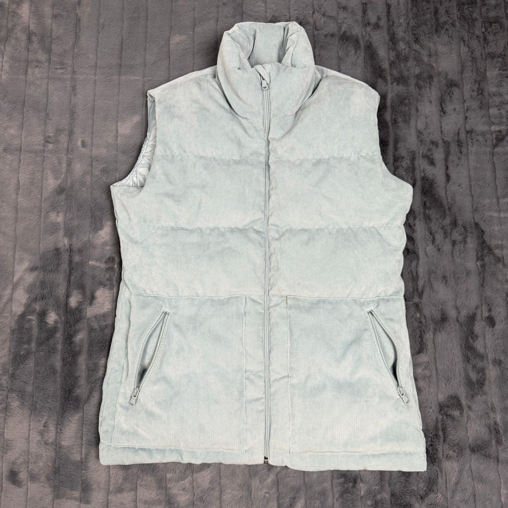 Vineyard Vines Womens Corduroy Puffer Vest Light Blue Full Zip Size S 7219